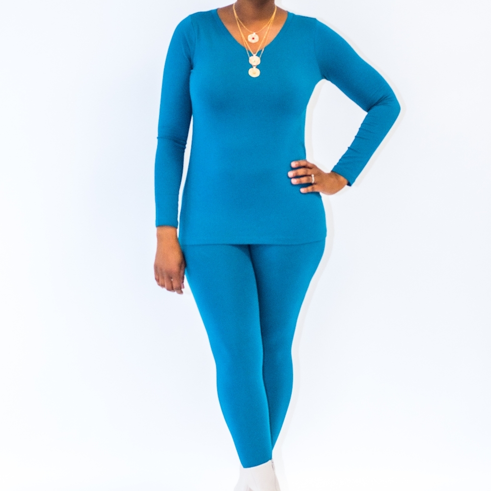 Teal V-Neck Legging Set
